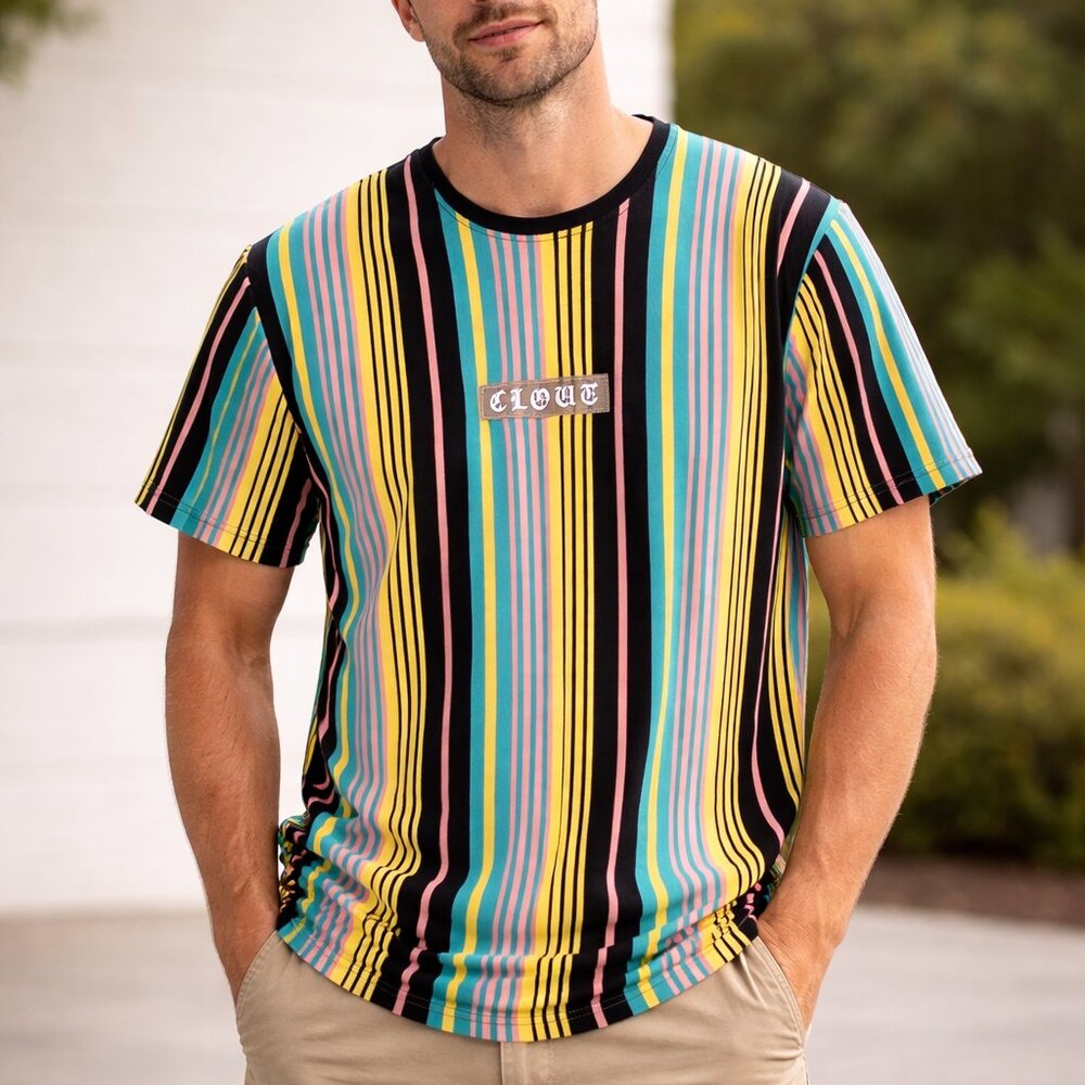 Vox Populi Vibrant Striped Tee with Logo